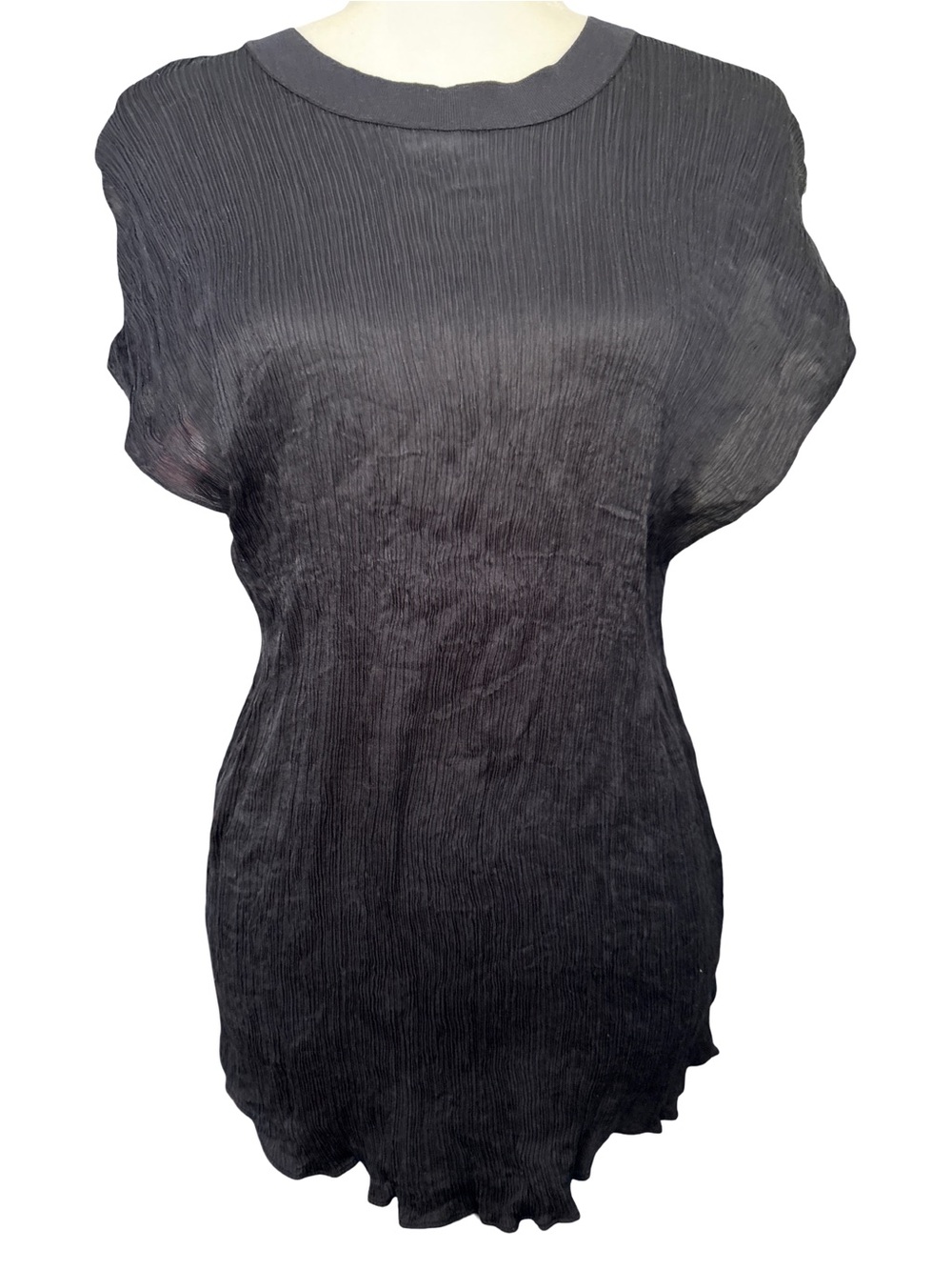 Vince Black Women's Short Sleeve Textured Top 100% silk
